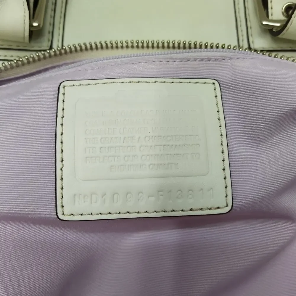 Coach Hampton White Leather Double Handle Zipper Closure Satchel Shoulder Bag